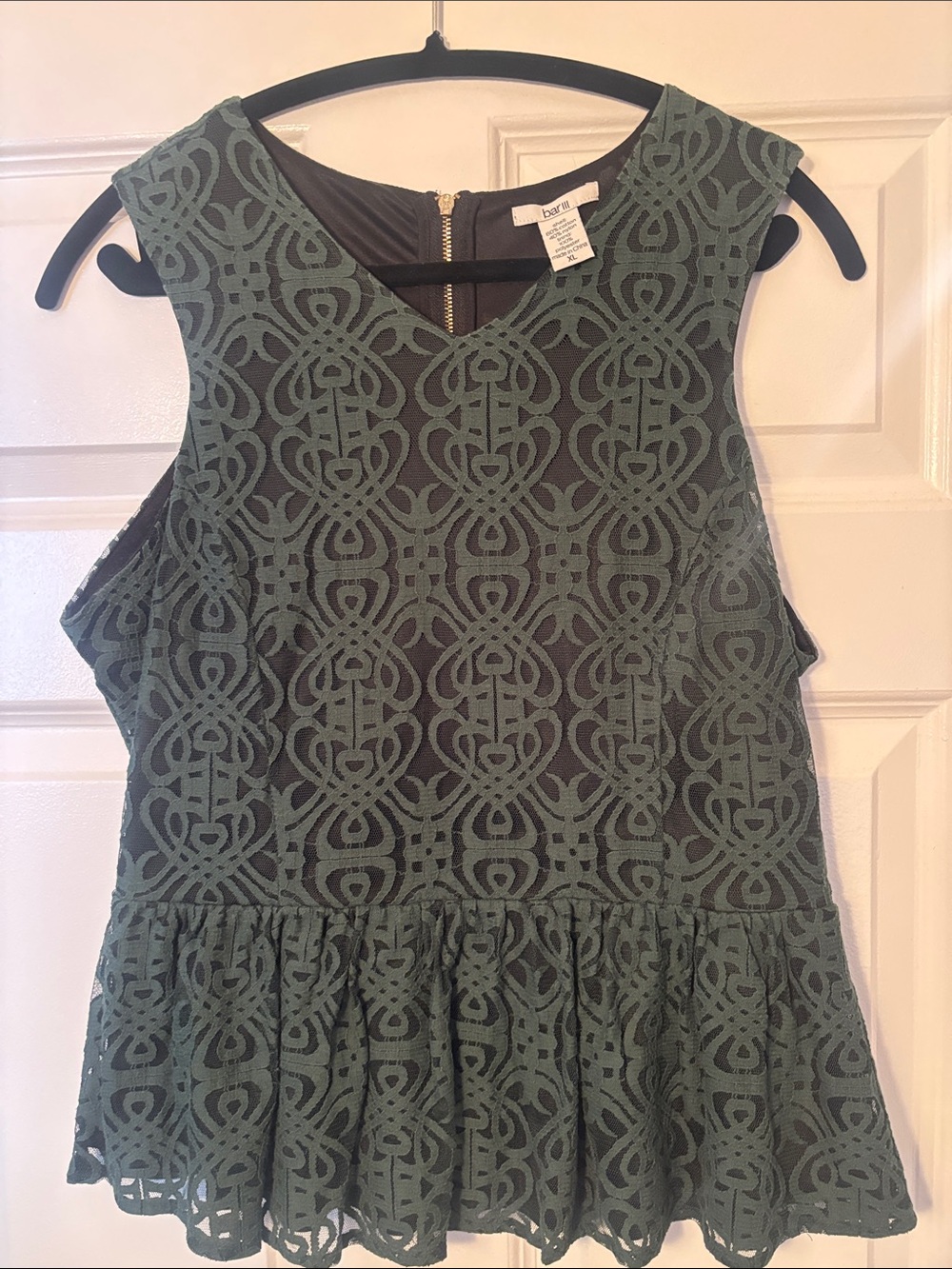 Sleeveless Lace Peplum Top Dark Green